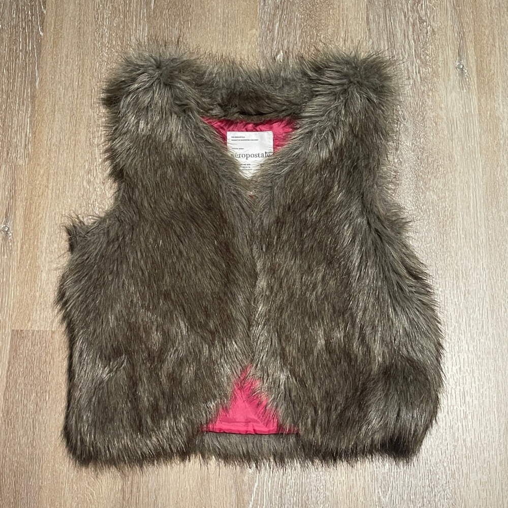Aeropostale Faux Fur Vest Girls Small Pink Lined Cozy Winter Outerwear Hook Loop